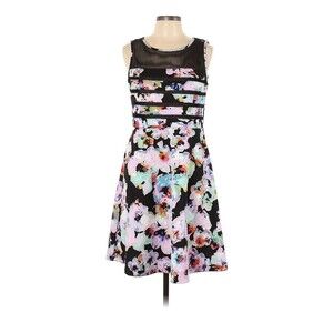 Spense Dress a-line illusion 12 XL Large Black Pink Purple floral Stripe wedding